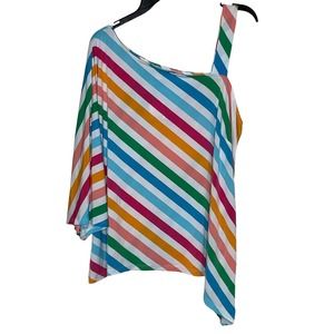 Cato Women Top One Shoulder Striped Blouse Asymmetrical  Multi Colored 14/16 NWT